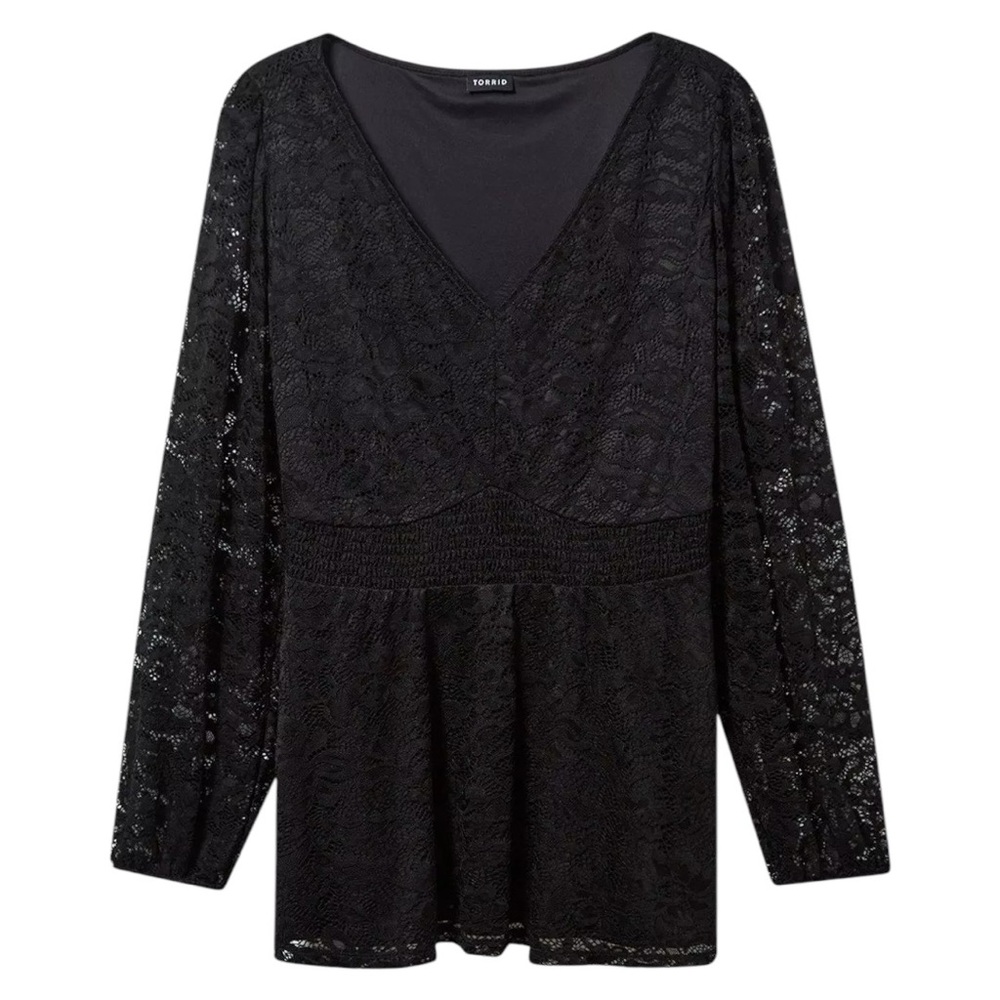 NWT Torrid Stretch Lace V-Neck Smocked Waist Long Sleeve Babydoll - Size: 10 (M) - Picture 3 of 8